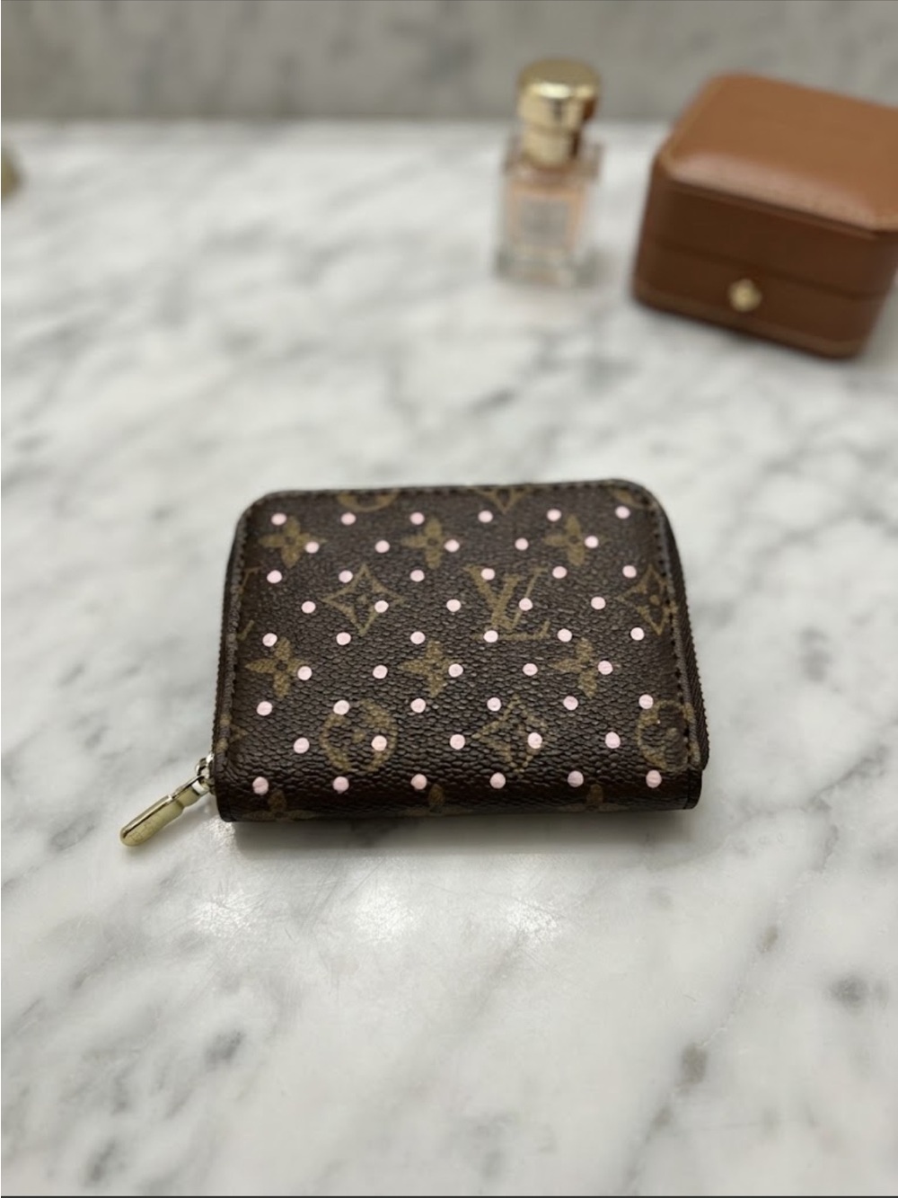 Brown/Pink Perf short Zip Wallet